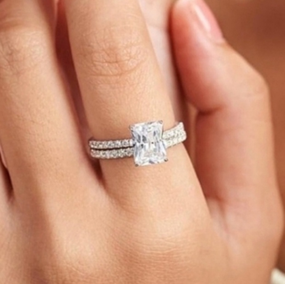 3 Ct Emerald Cut Diamond Wedding Ring Set